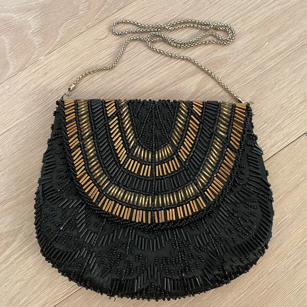 Vintage Beaded Black Wristlet